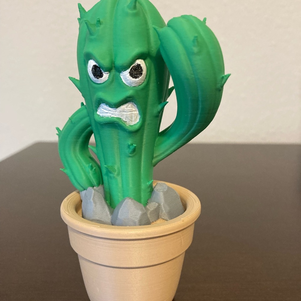 Mini Cactus w/ Attitude.Made by 3D printer in USA.Stands about 4 1/2 inches tall